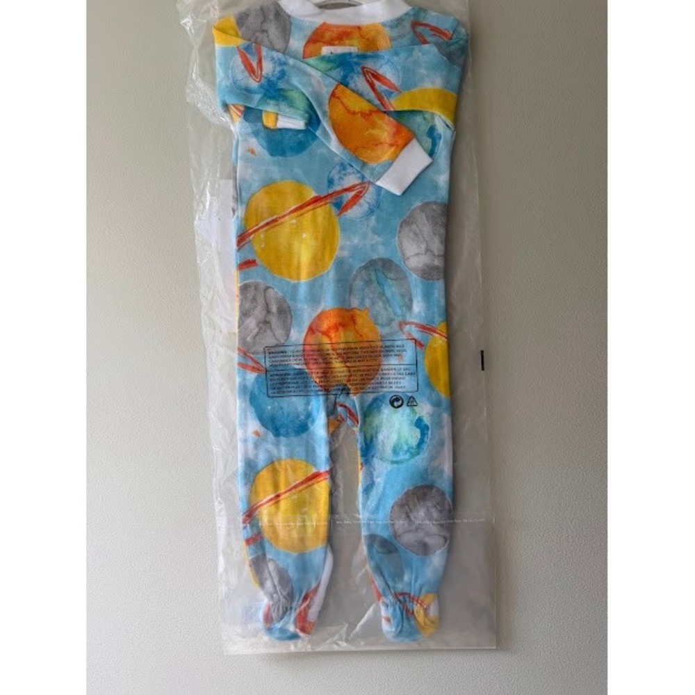 NWT Burts Bees Baby Pajamas 12M Blue Planet Print Sleeper Snug Fit Organic - Picture 3 of 9
